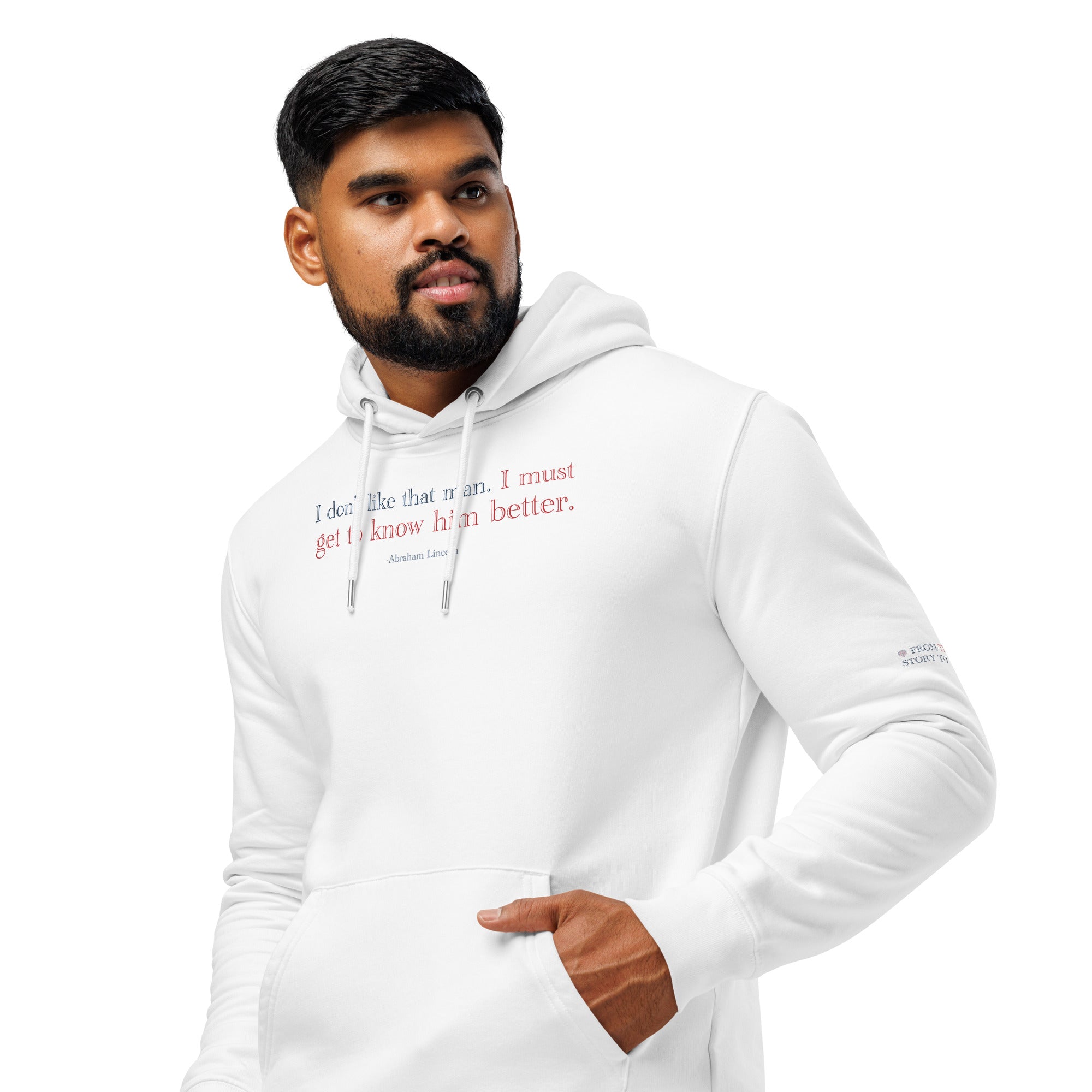 'Get to Know Him Better' - Lincoln | Unisex Essential Organic Cotton Hoodie | White