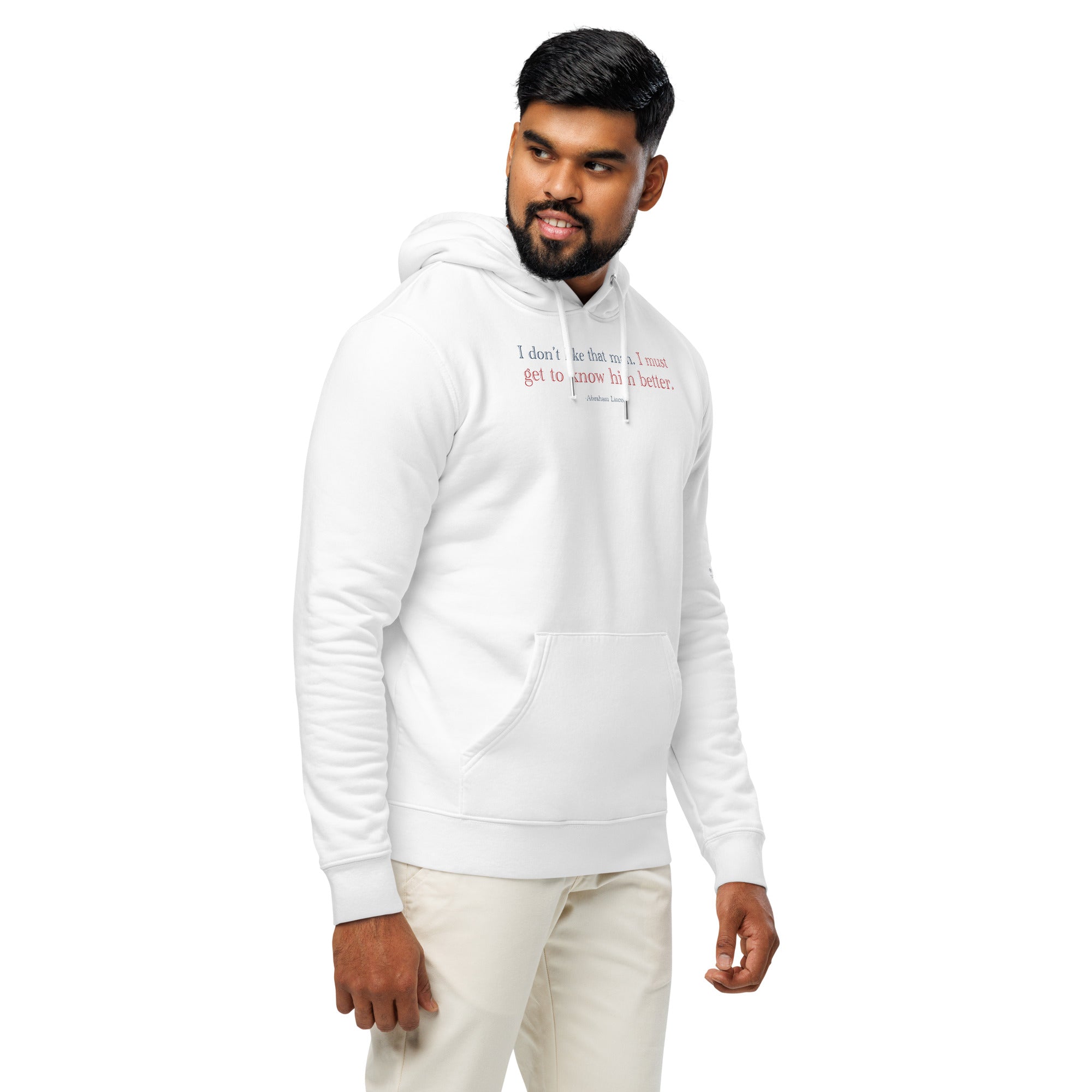 'Get to Know Him Better' - Lincoln | Unisex Essential Organic Cotton Hoodie | White