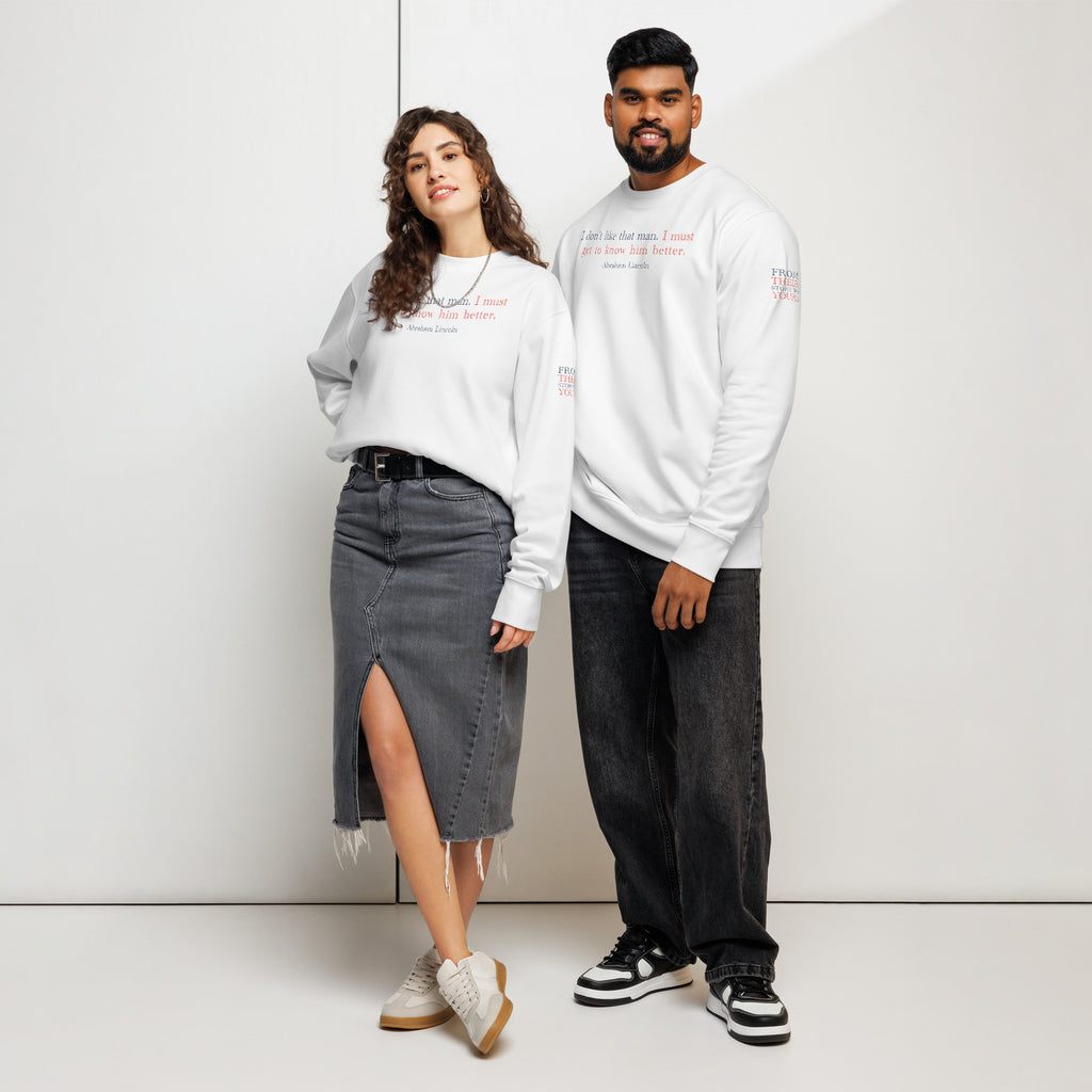 'Get to Know Him Better' Unisex Organic Cotton Blend Sweatshirt | White