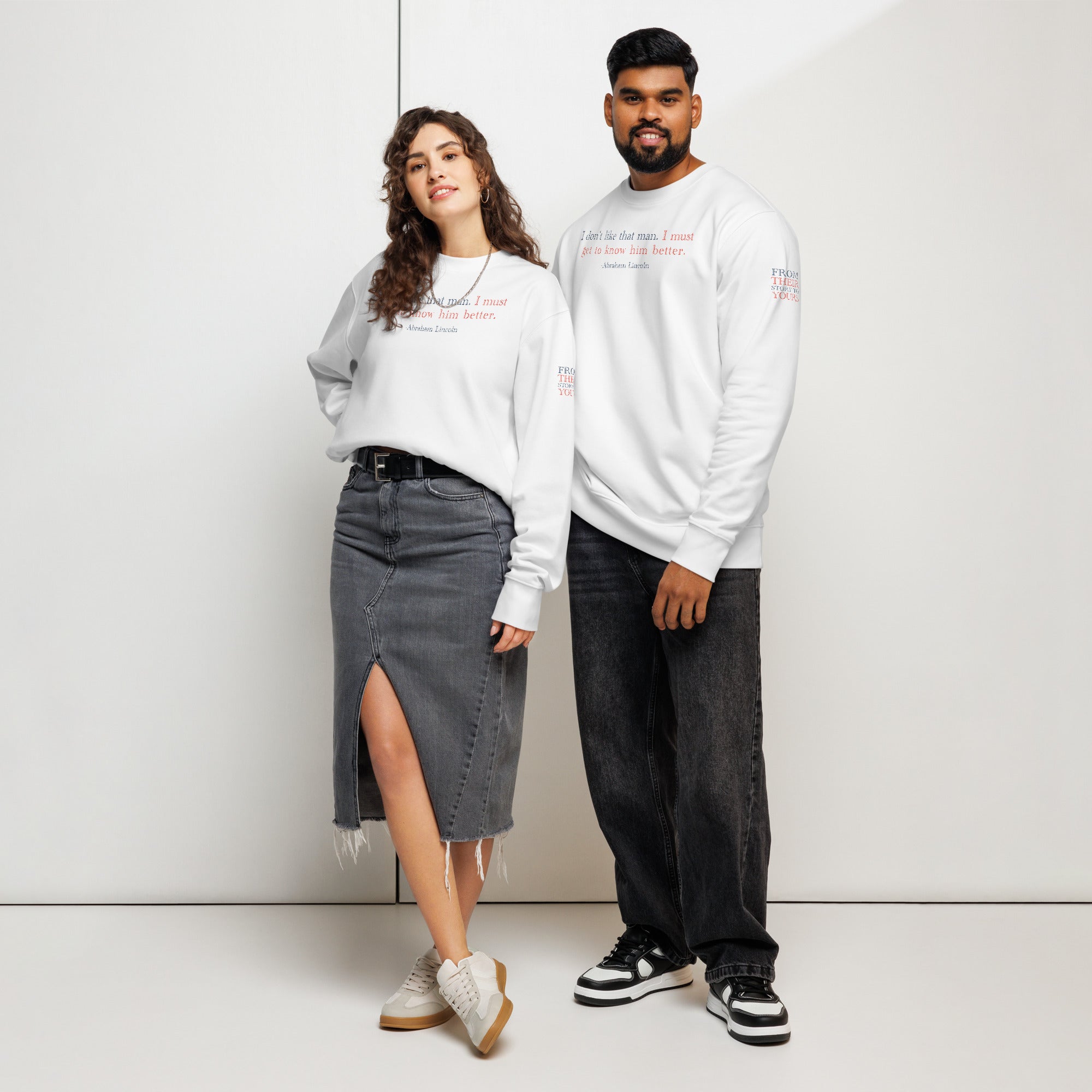 'Get to Know Him Better' Unisex Organic Cotton Blend Sweatshirt | White