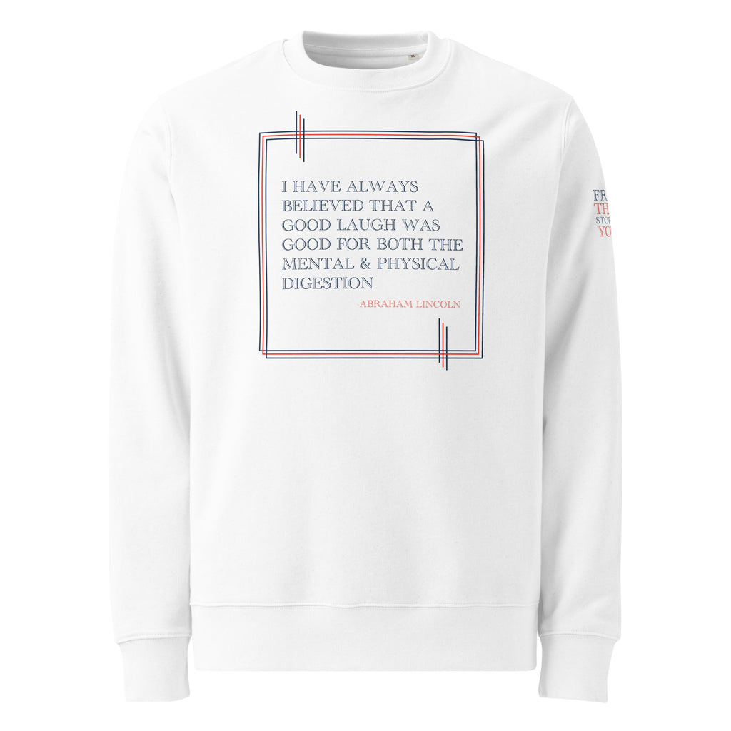 'A Good Laugh' Unisex Organic Cotton Blend Sweatshirt | White