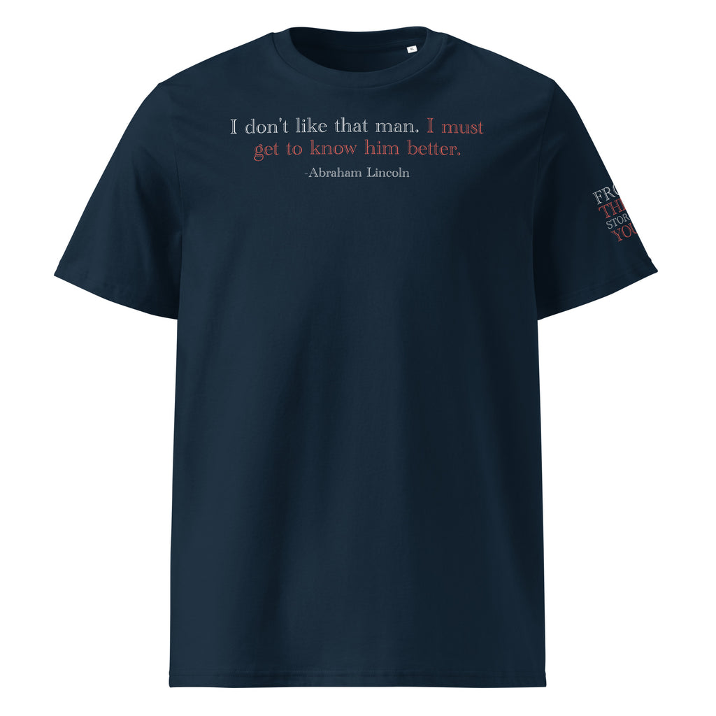 'Get to Know Him Better' Unisex Organic Ribbed Neck Cotton T-Shirt | Navy