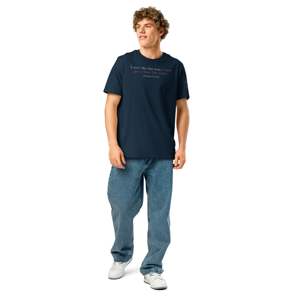 'Get to Know Him Better' Unisex Organic Ribbed Neck Cotton T-Shirt | Navy