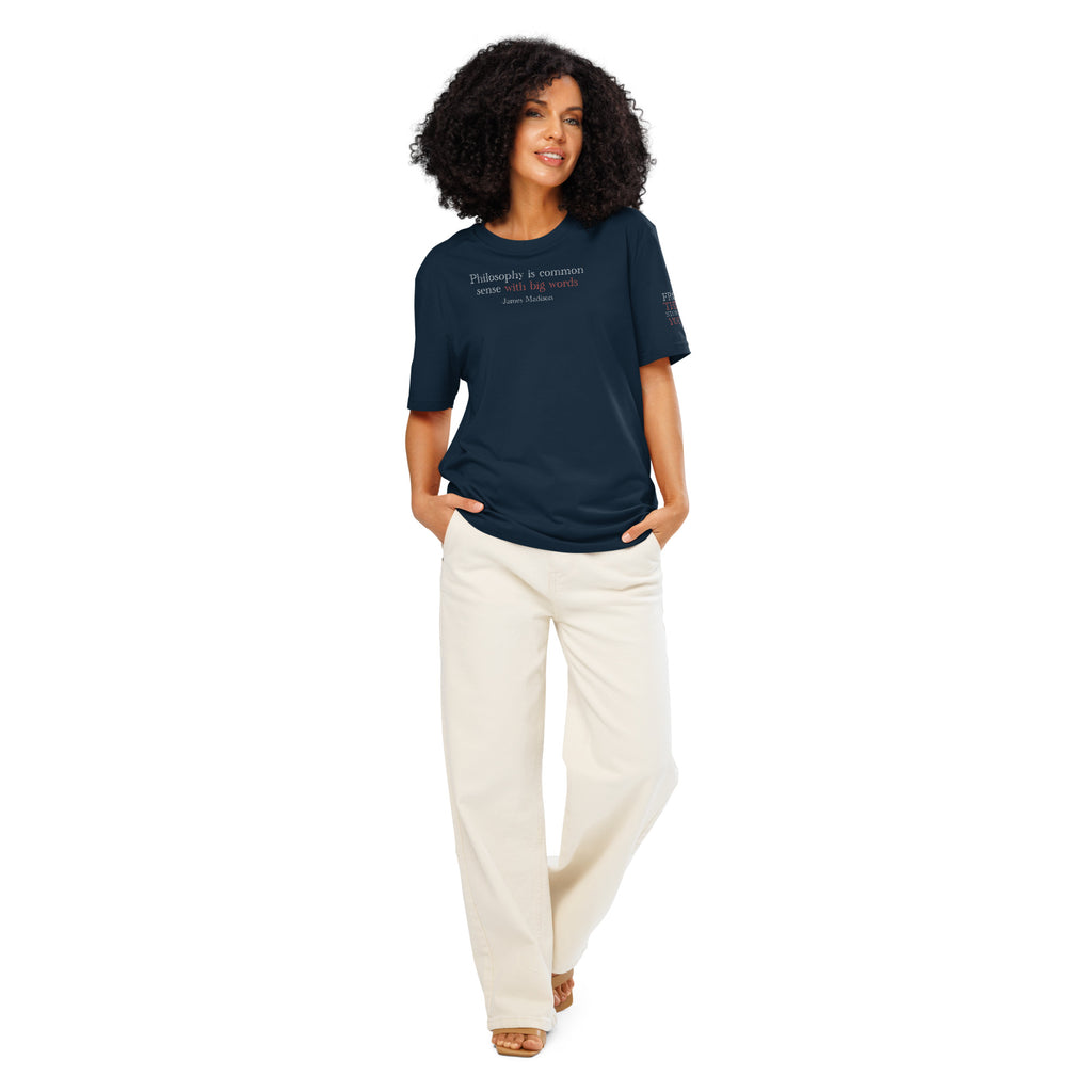 ‘Common Sense’ Unisex Organic Ribbed Neck Cotton T-Shirt | Navy