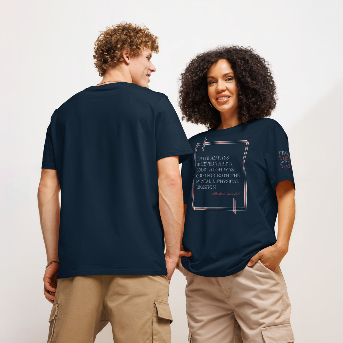 'A Good Laugh' Unisex Organic Ribbed Neck Cotton T-Shirt | Navy