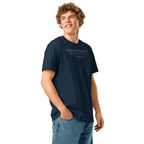 'Get to Know Him Better' Unisex Organic Ribbed Neck Cotton T-Shirt | Navy