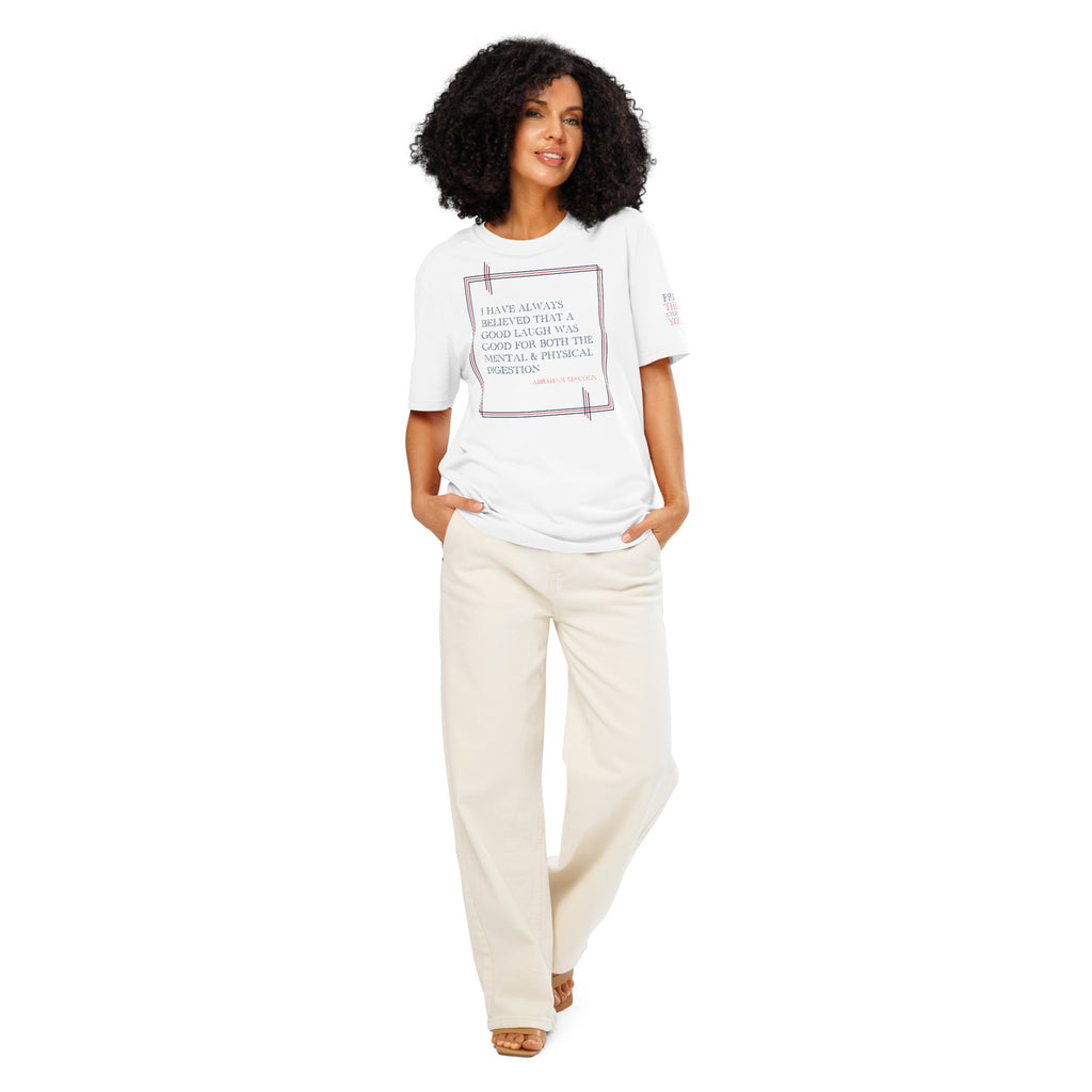 'A Good Laugh' Unisex Organic Ribbed Neck Cotton T-Shirt | White