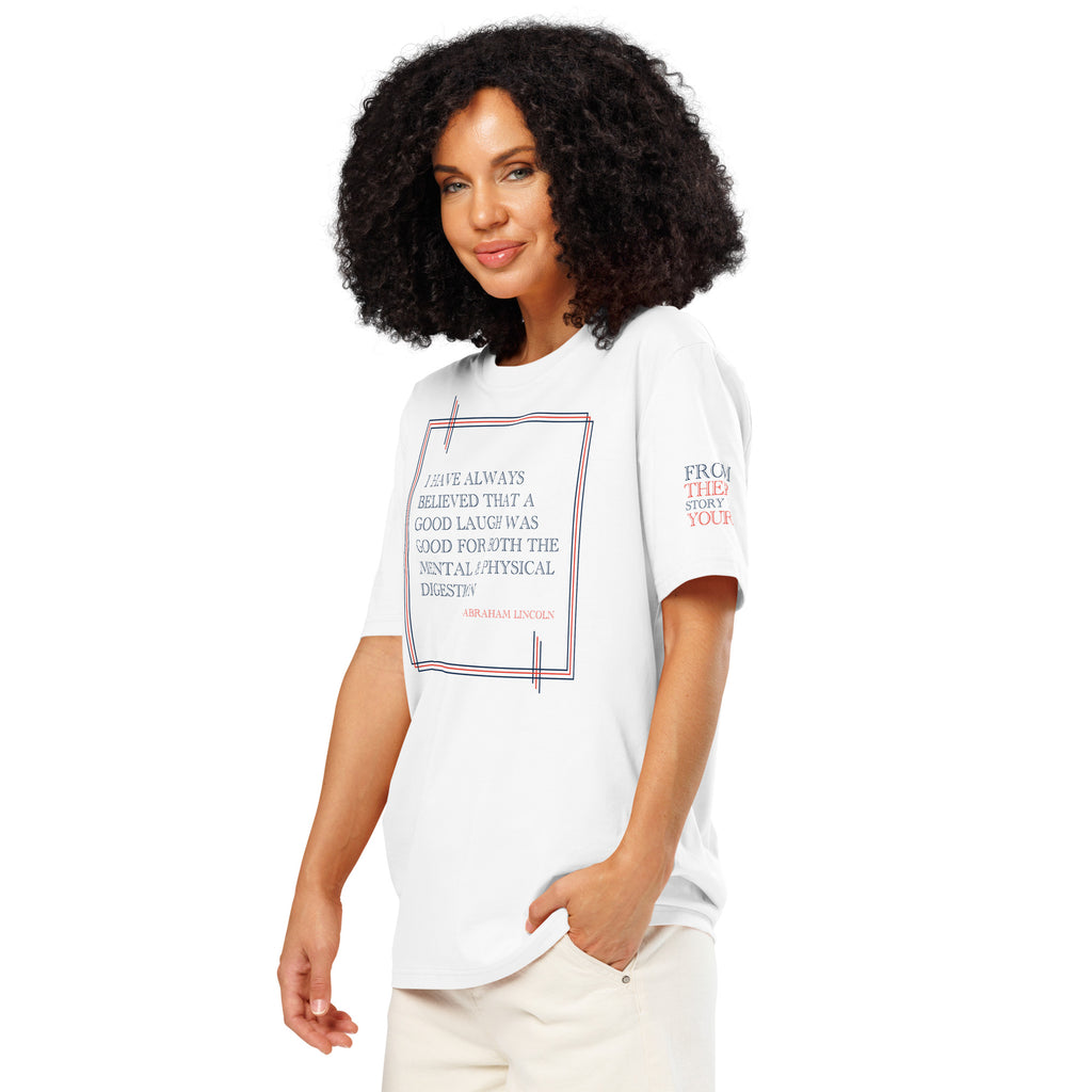 'A Good Laugh' Unisex Organic Ribbed Neck Cotton T-Shirt | White