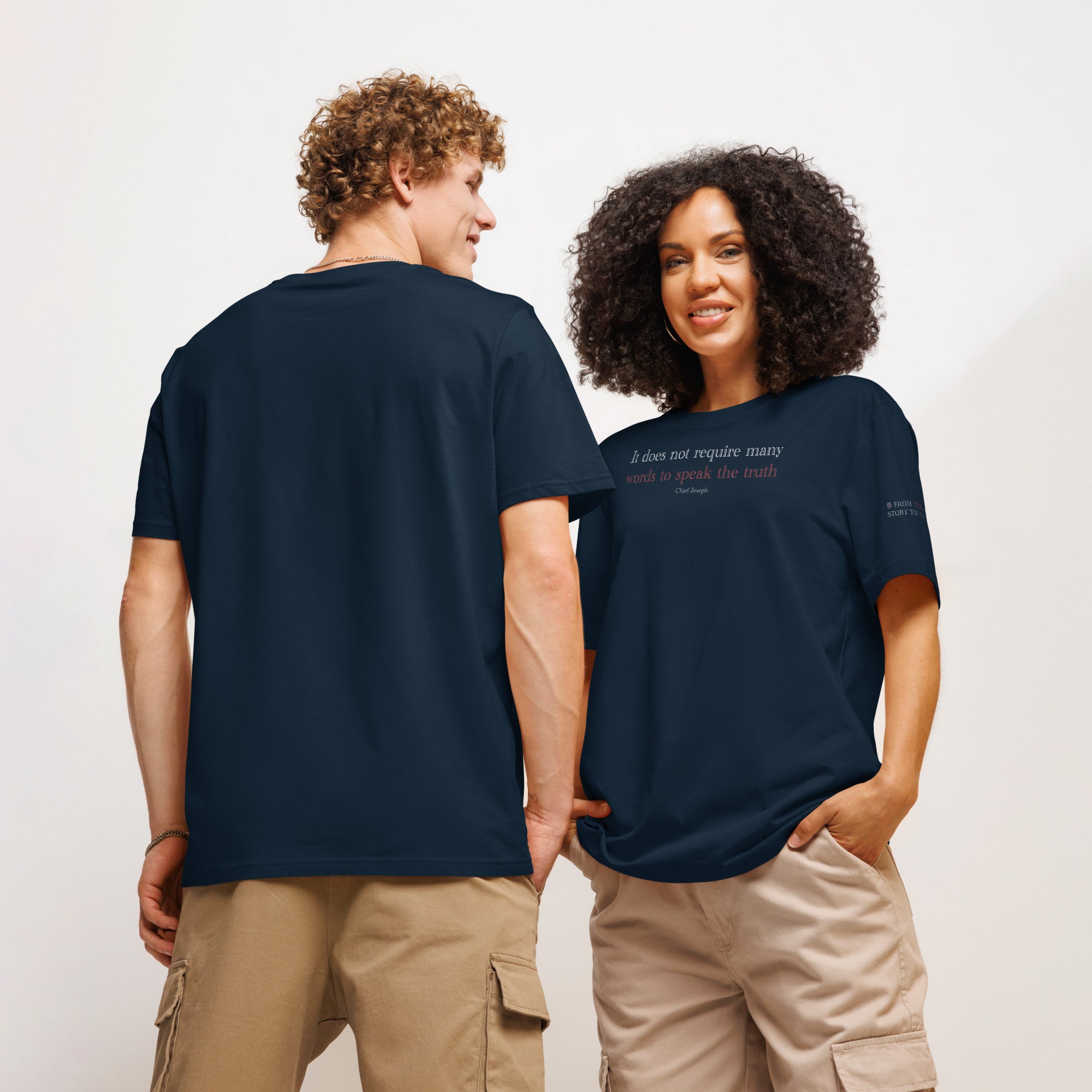 ‘Speak the Truth’ - Joseph | Unisex Organic Ribbed Neck Cotton T-Shirt | Navy