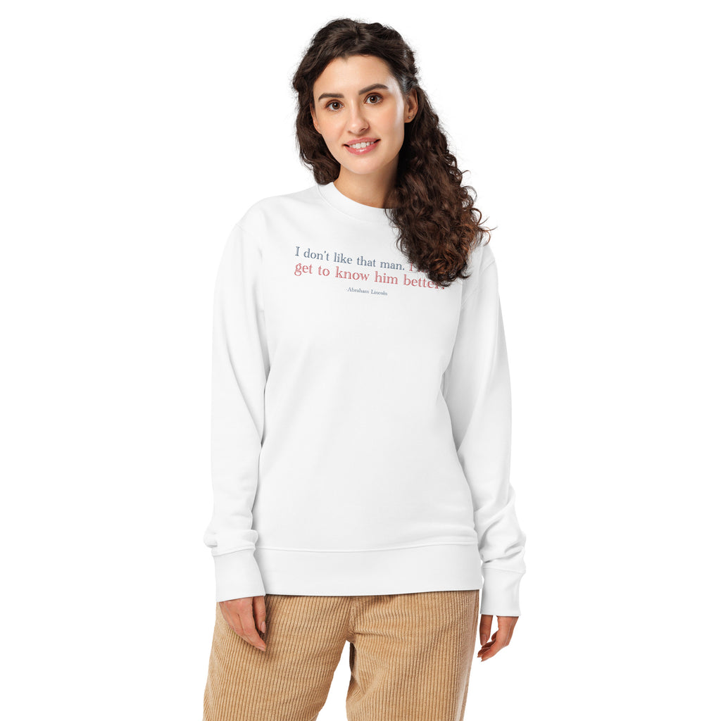 'Get to Know Him Better' - Lincoln | Unisex Organic Cotton Blend Sweatshirt | White