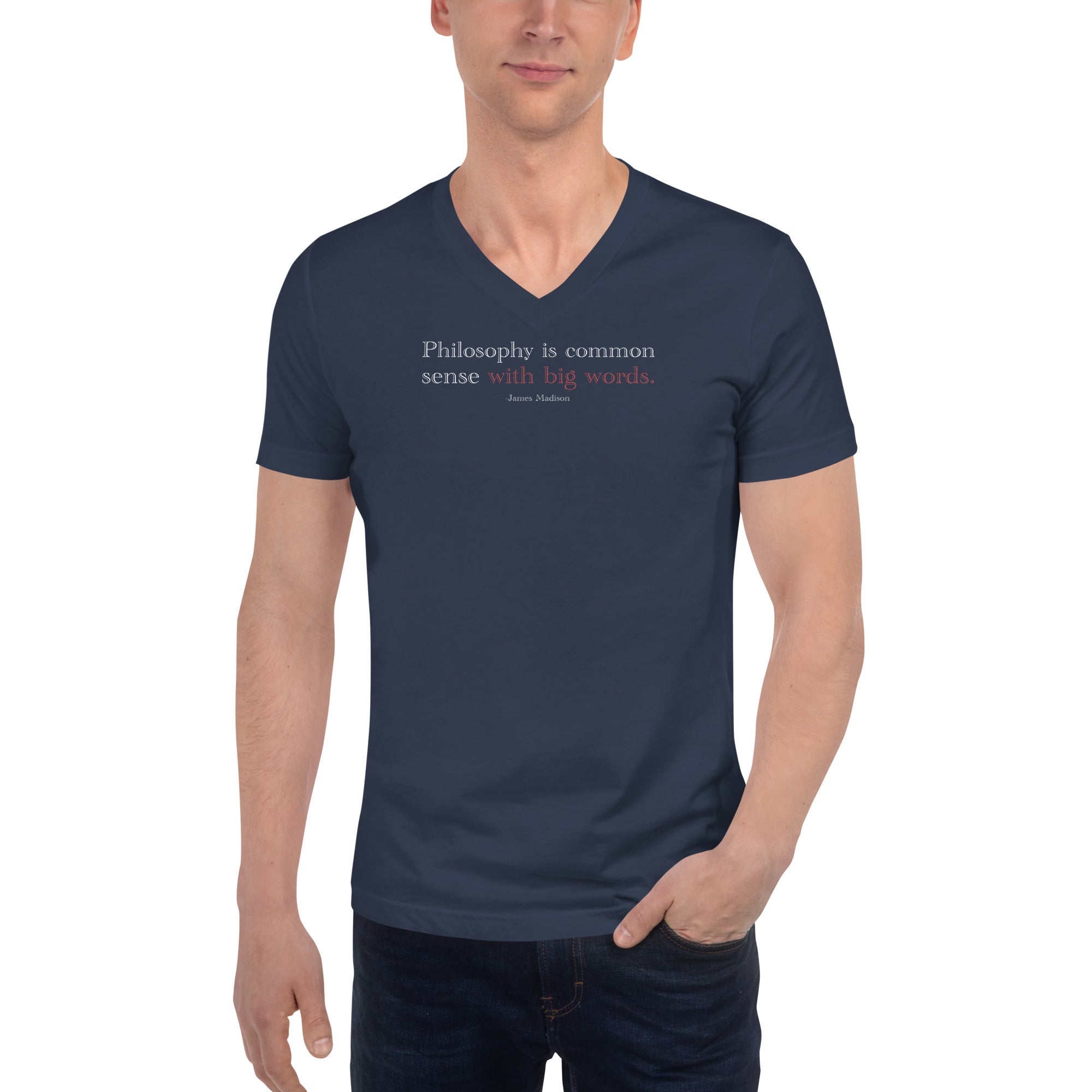'Common Sense' Unisex Short Sleeve V-Neck T-Shirt | Navy
