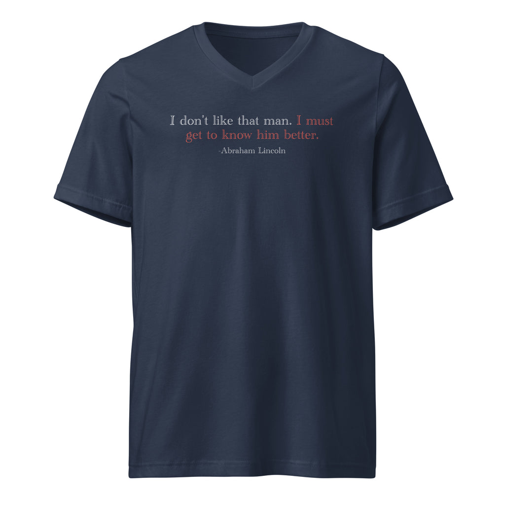 'Get to Know Him Better' Unisex Short Sleeve V-Neck T-Shirt | Navy