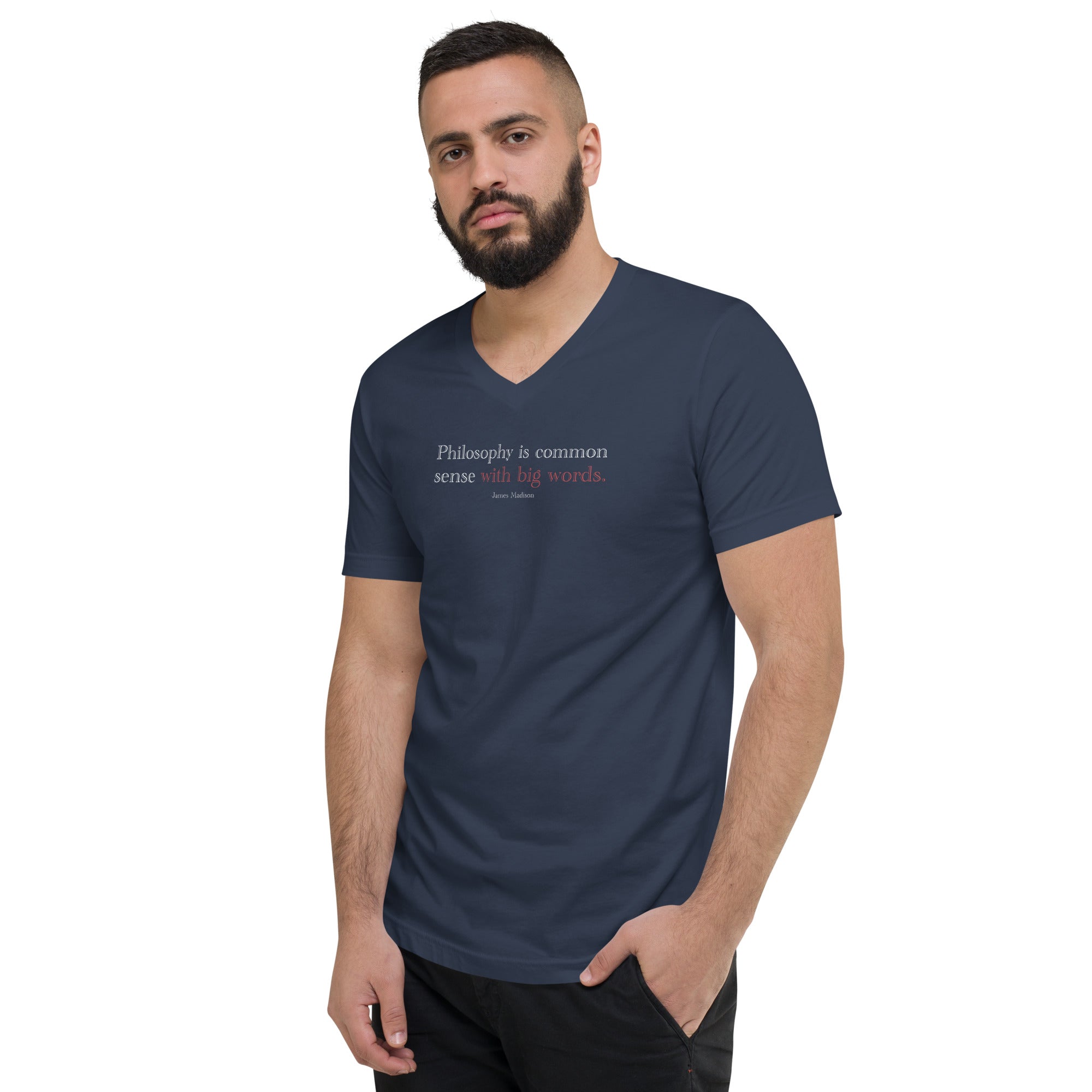 ‘Common Sense’ - Madison |  Unisex Short Sleeve V-Neck T-Shirt | Navy