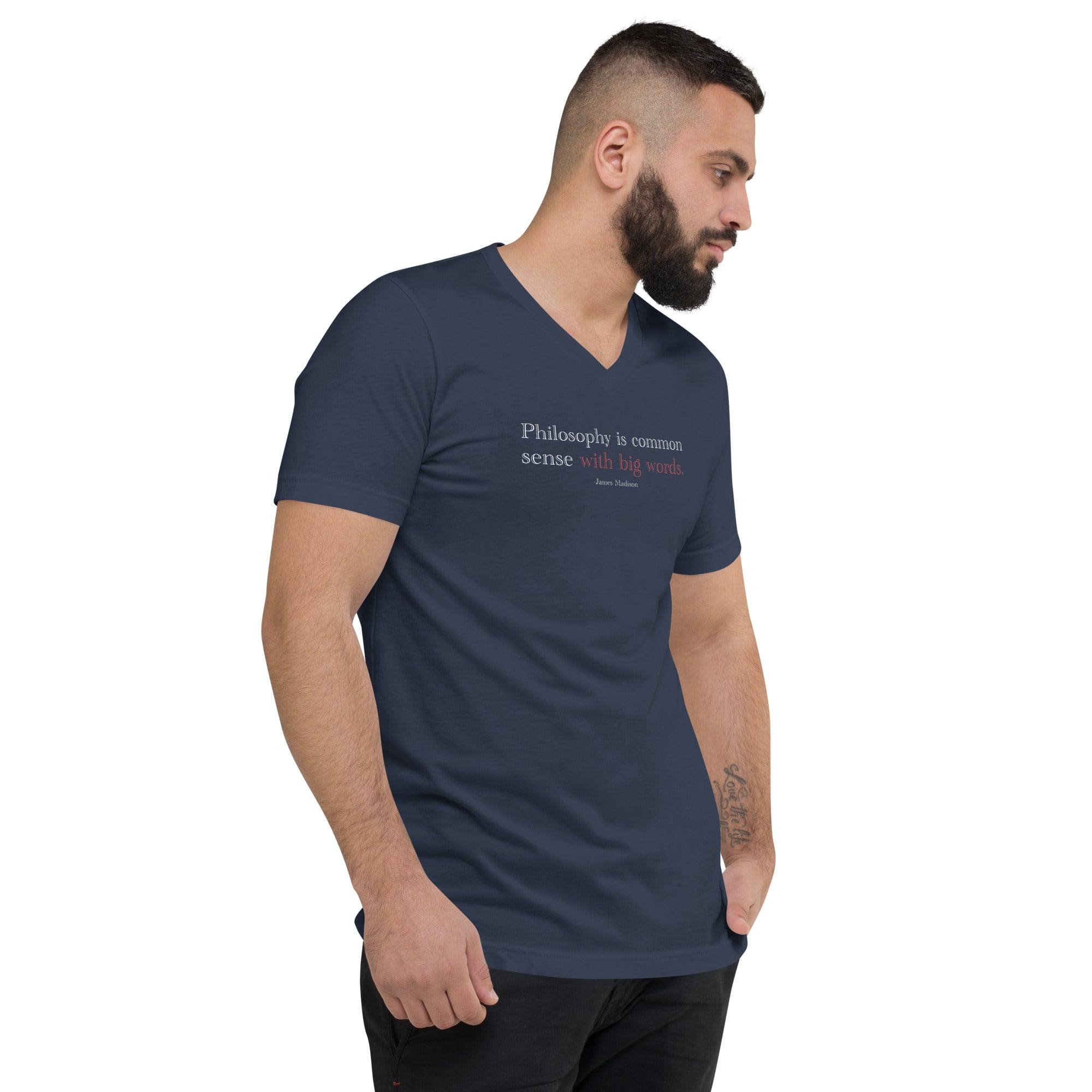 ‘Common Sense’ - Madison |  Unisex Short Sleeve V-Neck T-Shirt | Navy