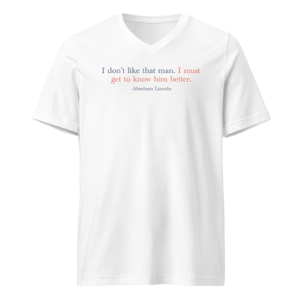 'Get to Know Him Better' Unisex Short Sleeve V-Neck T-Shirt | White