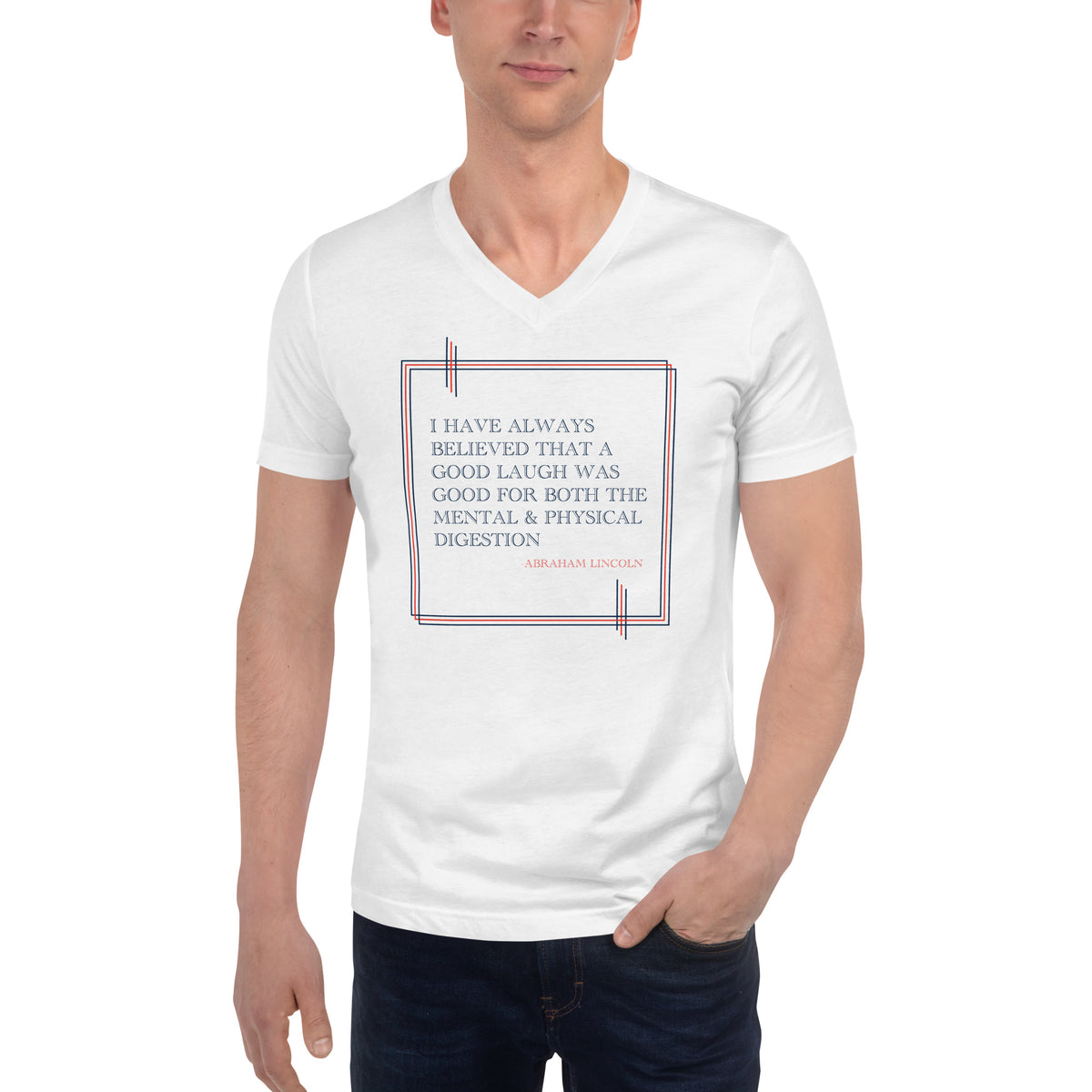 'A Good Laugh' Unisex Short Sleeve V-Neck T-Shirt | White