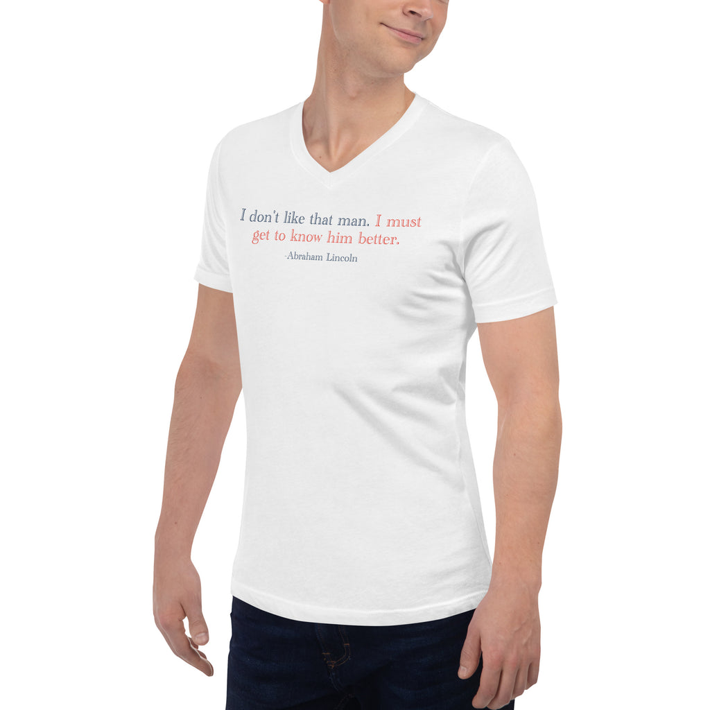 'Get to Know Him Better' Unisex Short Sleeve V-Neck T-Shirt | White