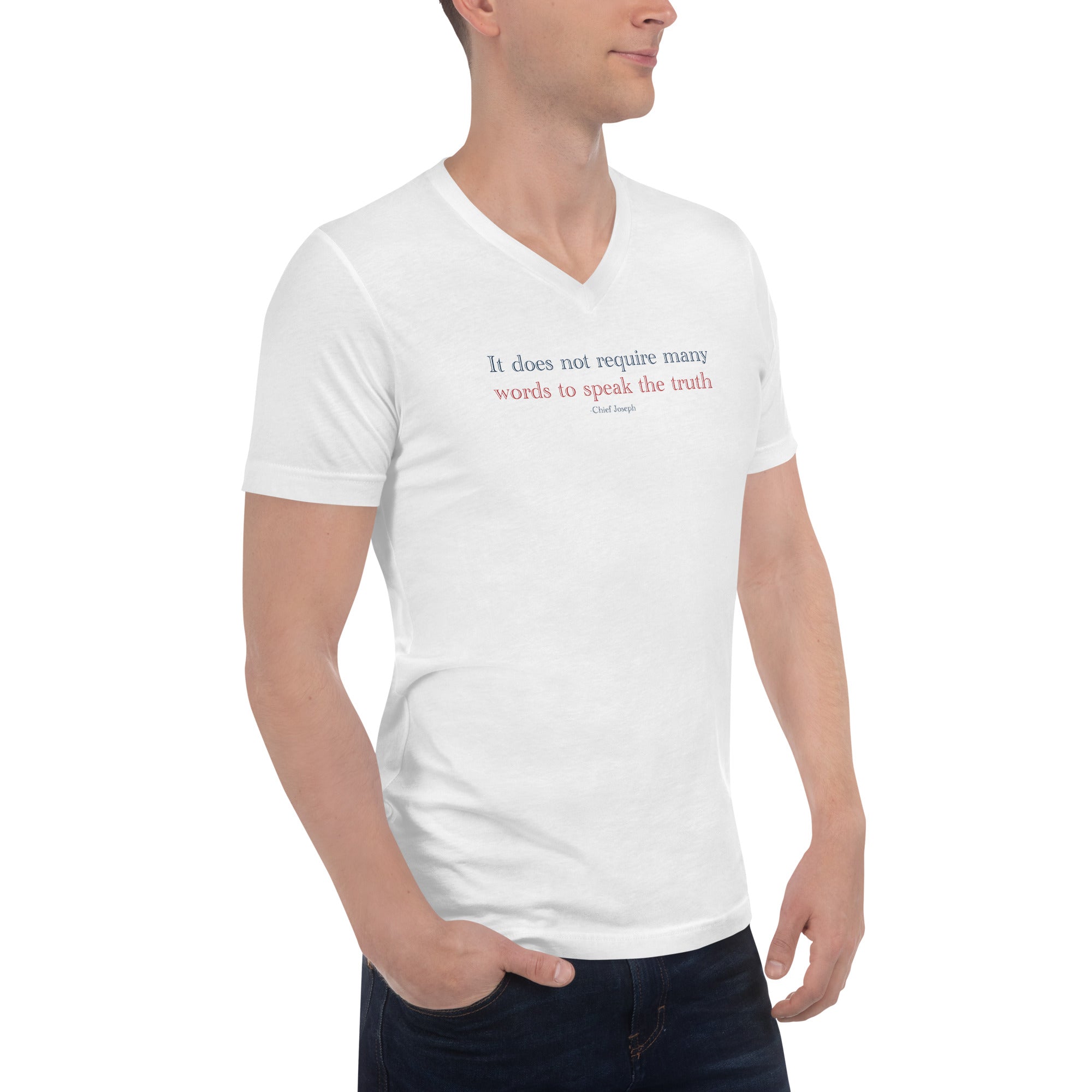 ‘Speak the Truth’ - Joseph |  Unisex Short Sleeve V-Neck T-Shirt | White