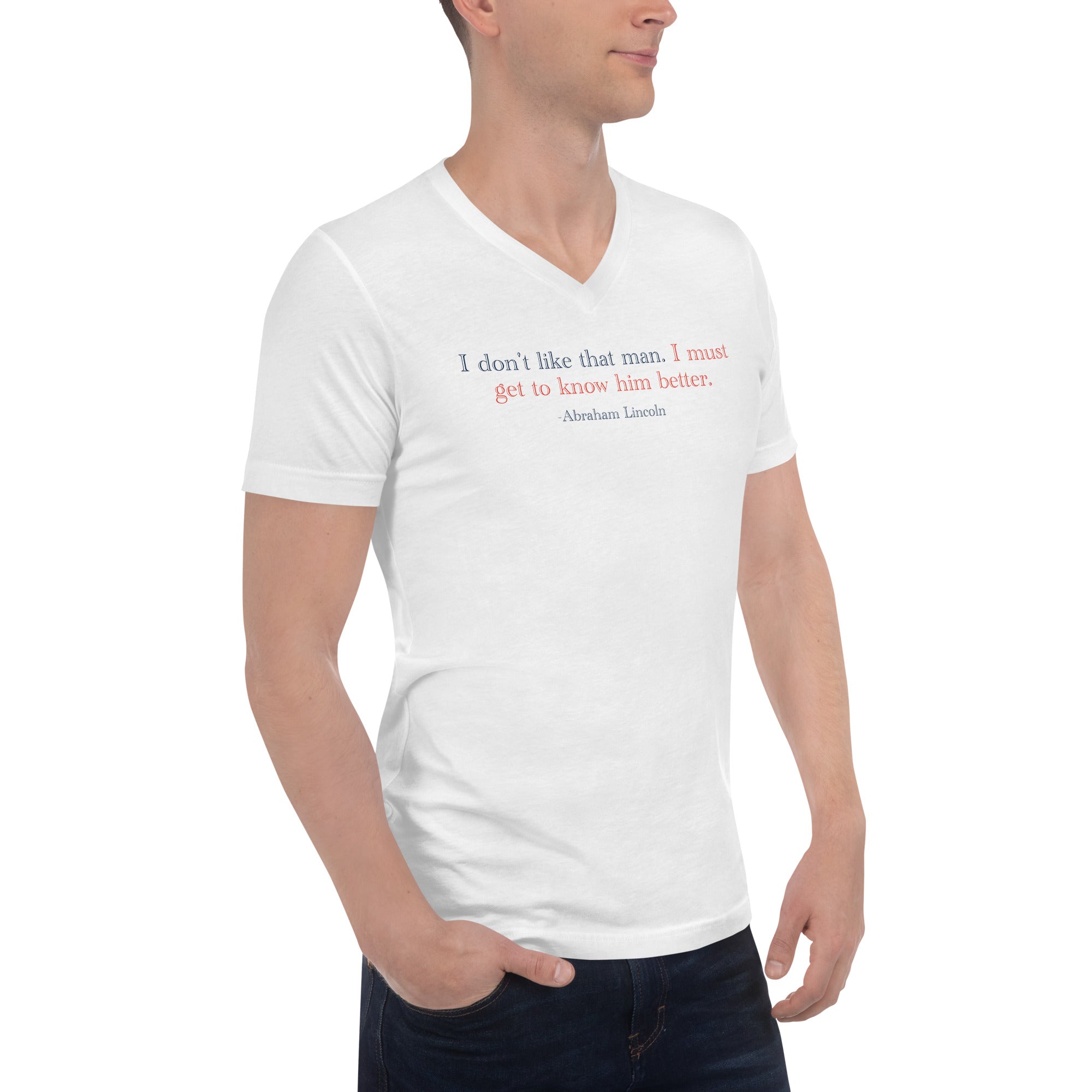 'Get to Know Him Better' Unisex Short Sleeve V-Neck T-Shirt | White